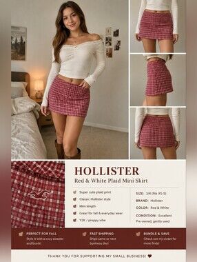 Hollister Red and White Plaid Mini Skirt
